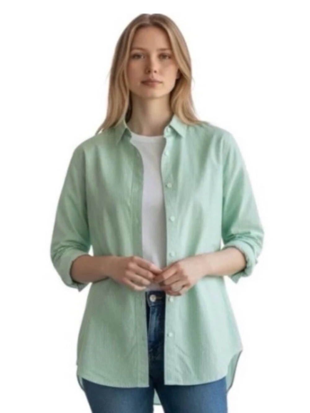 Everlane Oversized Button Down - Mint Green Pinstripes